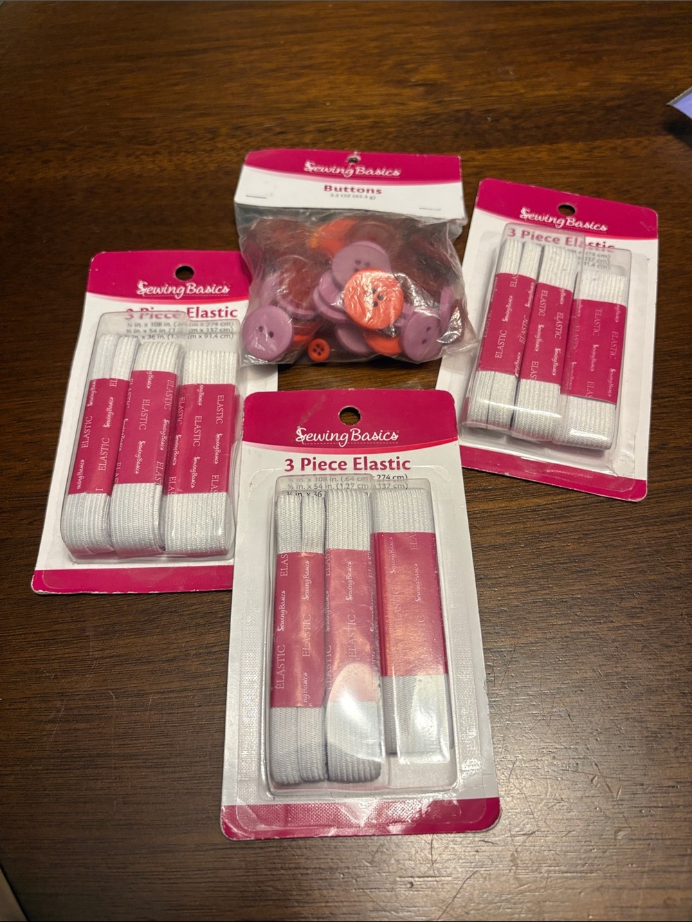 NWT Sewing Bundle - 3 packs of White Elastic 3-Pack with various sizes + buttons